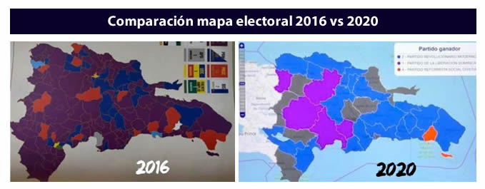 Comparacion mapa electoral 2016 vs 2020