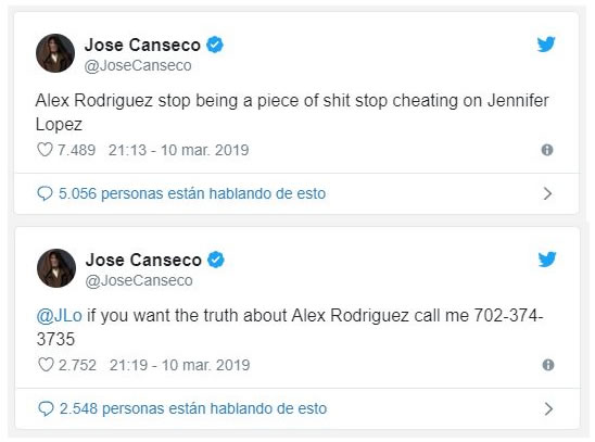 tweets jose canseco sobre jlo alex rodriguez