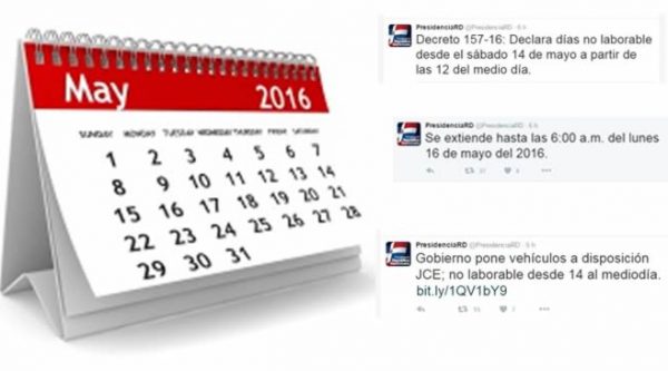 Declaran no laborable desde el sábado 14 hasta el lunes 16