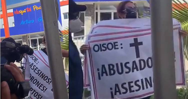 Video: Seguridad de Danilo Medina arrebata carteles y agrede a médicos in inauguración hospital Arturo Grullón sin terminar