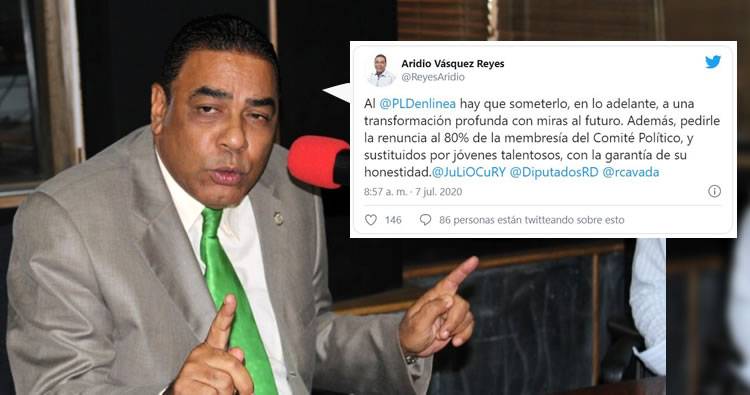 Diputado Aridio Vásquez dice PLD debe pedirle renuncia al 80 % del Comité Político