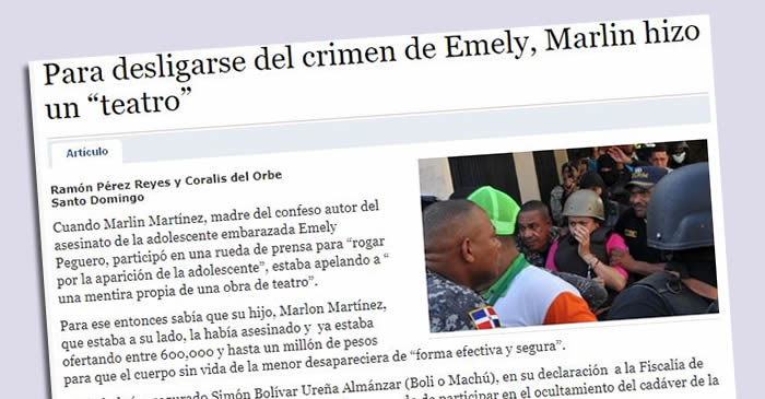 El Listín publica el teatro de Marlin Martínez con el caso Emely Peguero