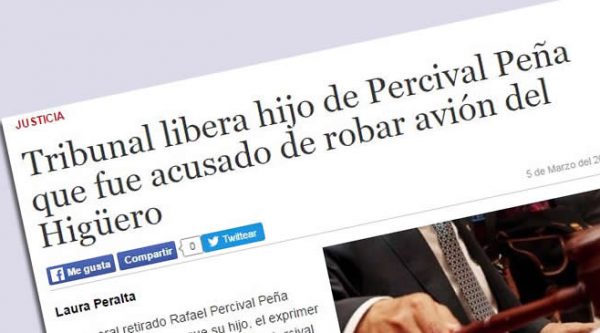 Hijo de Percival Peña estuvo involucrado en robo de avión en el aeropuerto El Higuero