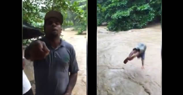 Video: Hombre se tira al Rio Jaya, desafía crecida