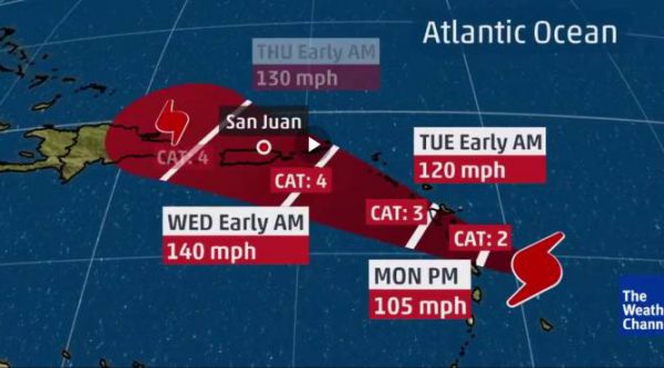 Huracán María alcanza categoría 2 y se prevé se fortalezca más en las próximas horas