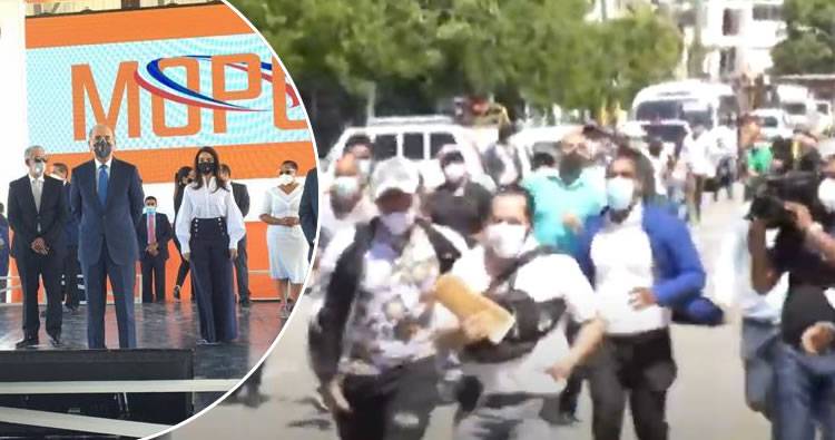 Video: Lanzan bomba lacrimógena en inauguración de terminal de autobuses encabezada por Danilo Medina