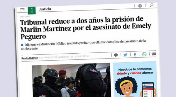 Tribunal reduce a dos años la prisión de Marlin Martínez por el asesinato de Emely Peguero