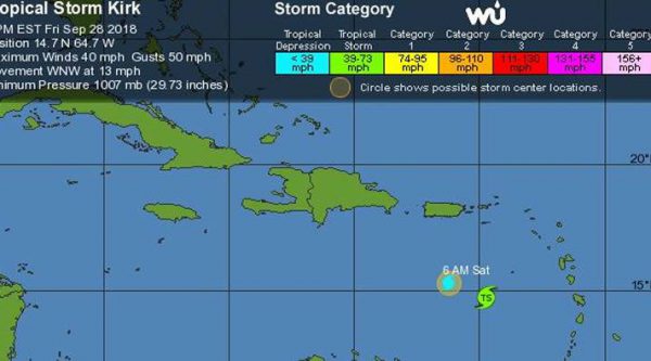 Nueve provincias en alerta por vaguada, Kirk mantiene vientos de 75 km/h