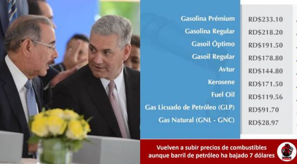 Combustibles suben otra vez desde RD$3.40 hasta RD$8.90