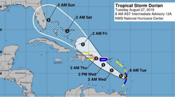 Onamet emite alerta de tormenta tropical y de huracán ante el paso de Dorian