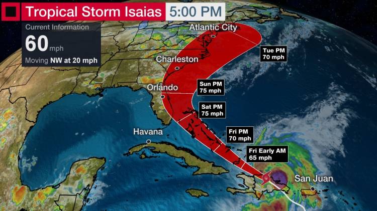 Tormenta Isaías se convertirá en huracán este viernes, según Centro Nacional de Huracanes