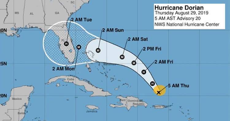 Huracán Dorian causa pocos daños en el Caribe y se dirige a EEUU