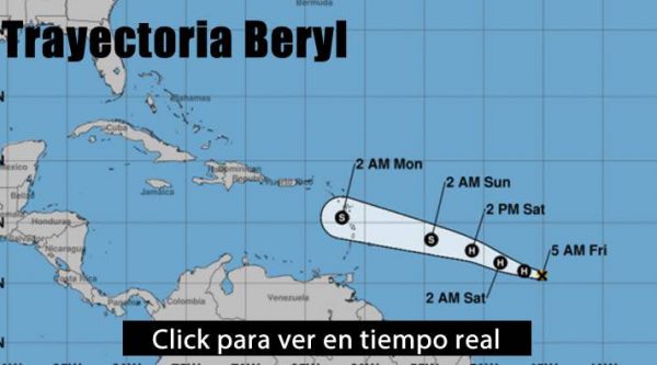 Trayectoria Huracán Beryl en tiempo real