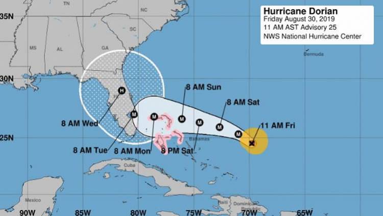 Huracán Dorian puede llegar a Florida con categoría 4