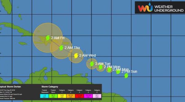 Trayectoria Tormenta Dorian en tiempo real