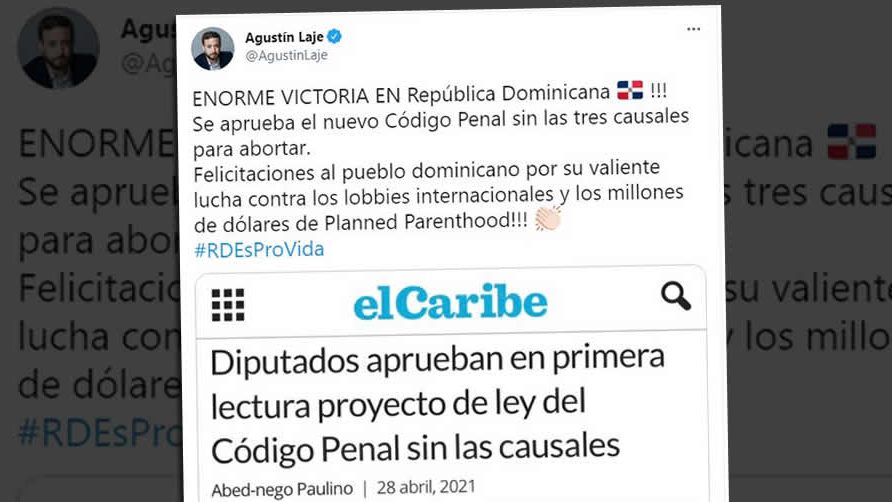 Agustín Laje: «Enorme victoria en República Dominicana» aprobación del Código Penal sin las tres causales