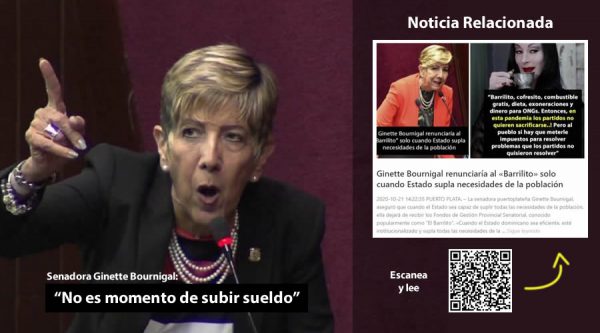 Senadora Ginette Bournigal afirma que «no es momento de subir sueldo»