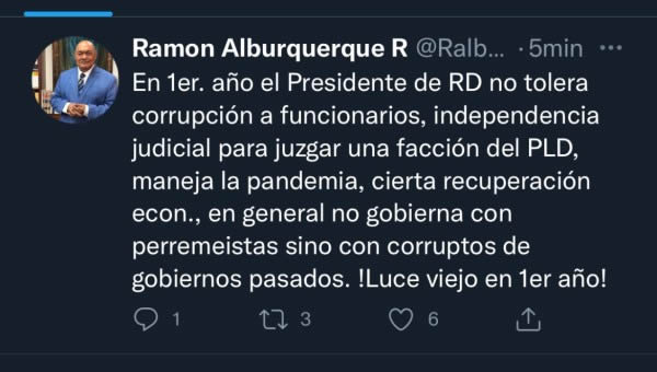 Tuit que borro Ramon alburquerque sobre gobierno prm
