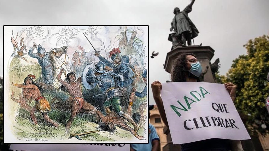 Protestan para que quiten estatua de Colón