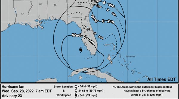 Huracán Ian roza la categoría 5 en su avance hacia Florida